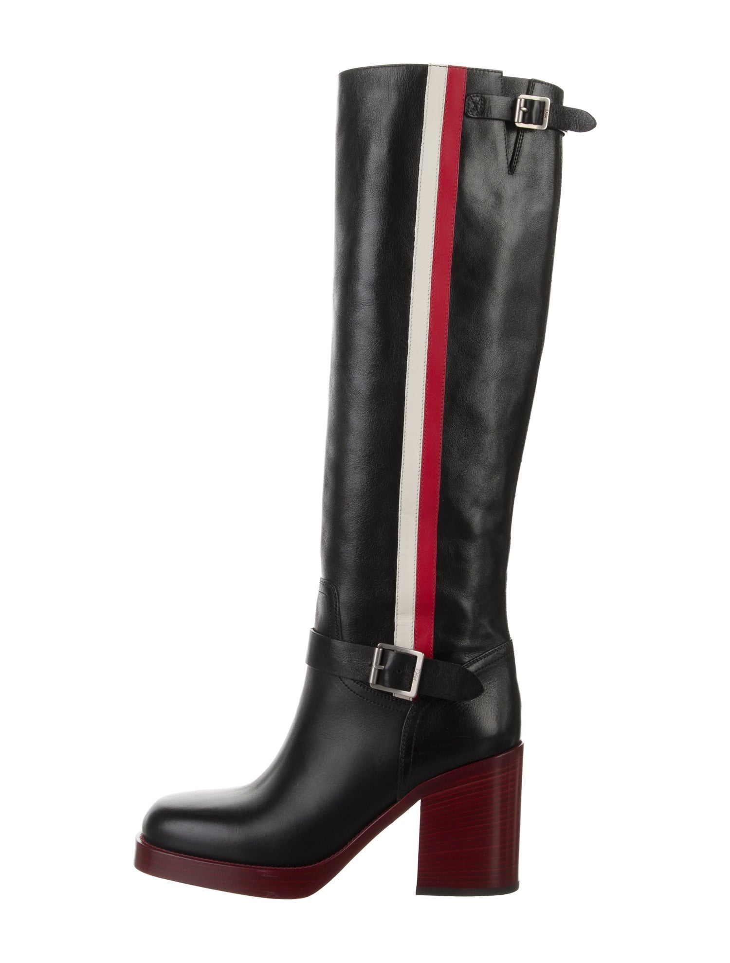 Christian Dior Leather Striped Riding Boots