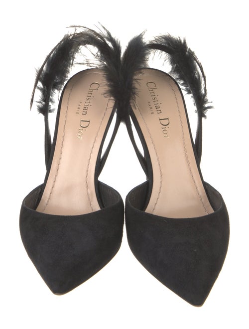 Christian Dior Suede Feather Trim Slingback Pumps