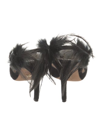 Christian Dior Suede Feather Trim Slingback Pumps