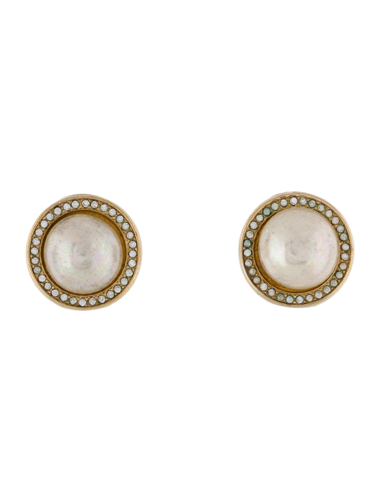 Christian Dior Vintage Faux Pearl & Crystal Clip-On Earrings