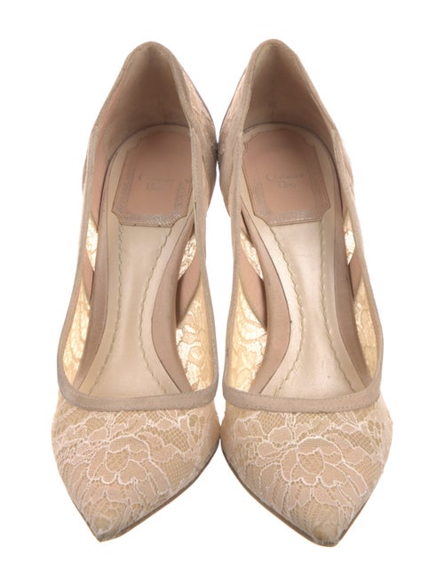 Christian Dior Suede Lace Trim Embellishment Pumps