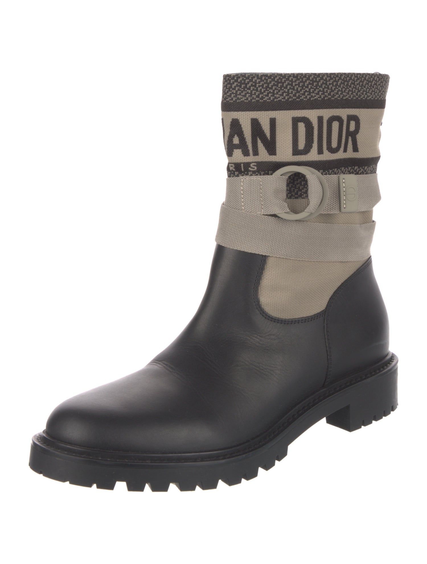 Christian Dior Leather Graphic Print Moto Boots