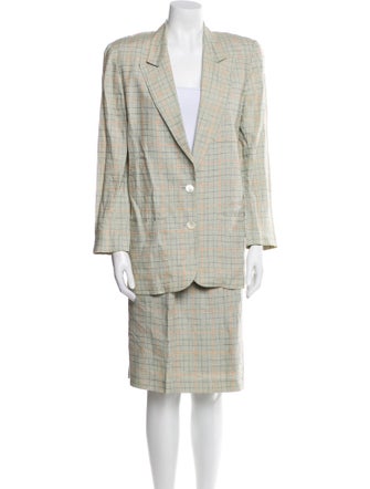 Christian Dior Linen Plaid Print Skirt Suit