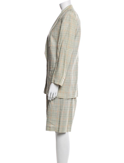 Christian Dior Linen Plaid Print Skirt Suit