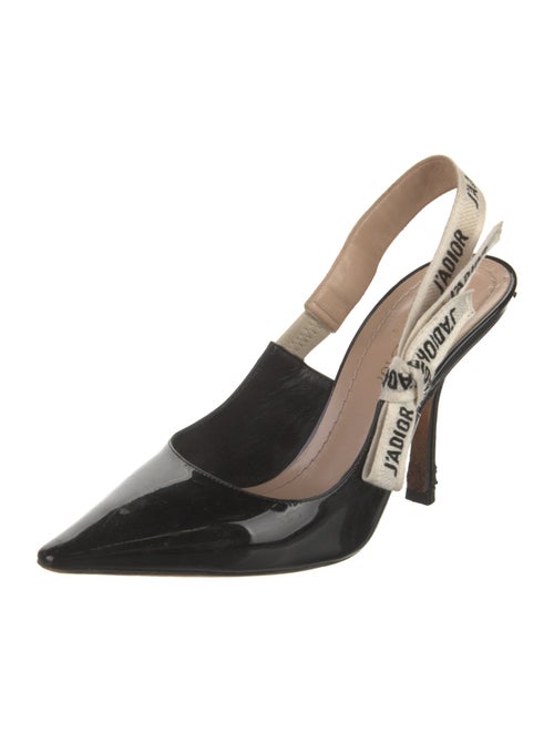 Christian Dior Patent Leather Bow Accents Slingback Pumps