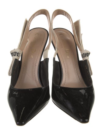 Christian Dior Patent Leather Bow Accents Slingback Pumps