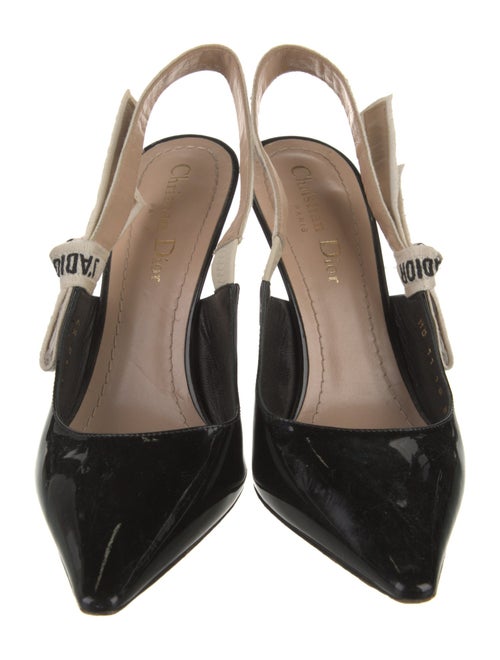 Christian Dior Patent Leather Bow Accents Slingback Pumps