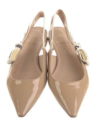 Christian Dior Patent Leather Bow Accents Slingback Flats