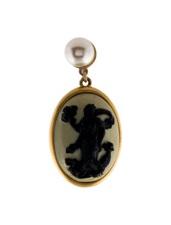 Christian Dior Pearl, Faux Pearl & Resin Cameo Tribales Single Drop Earring