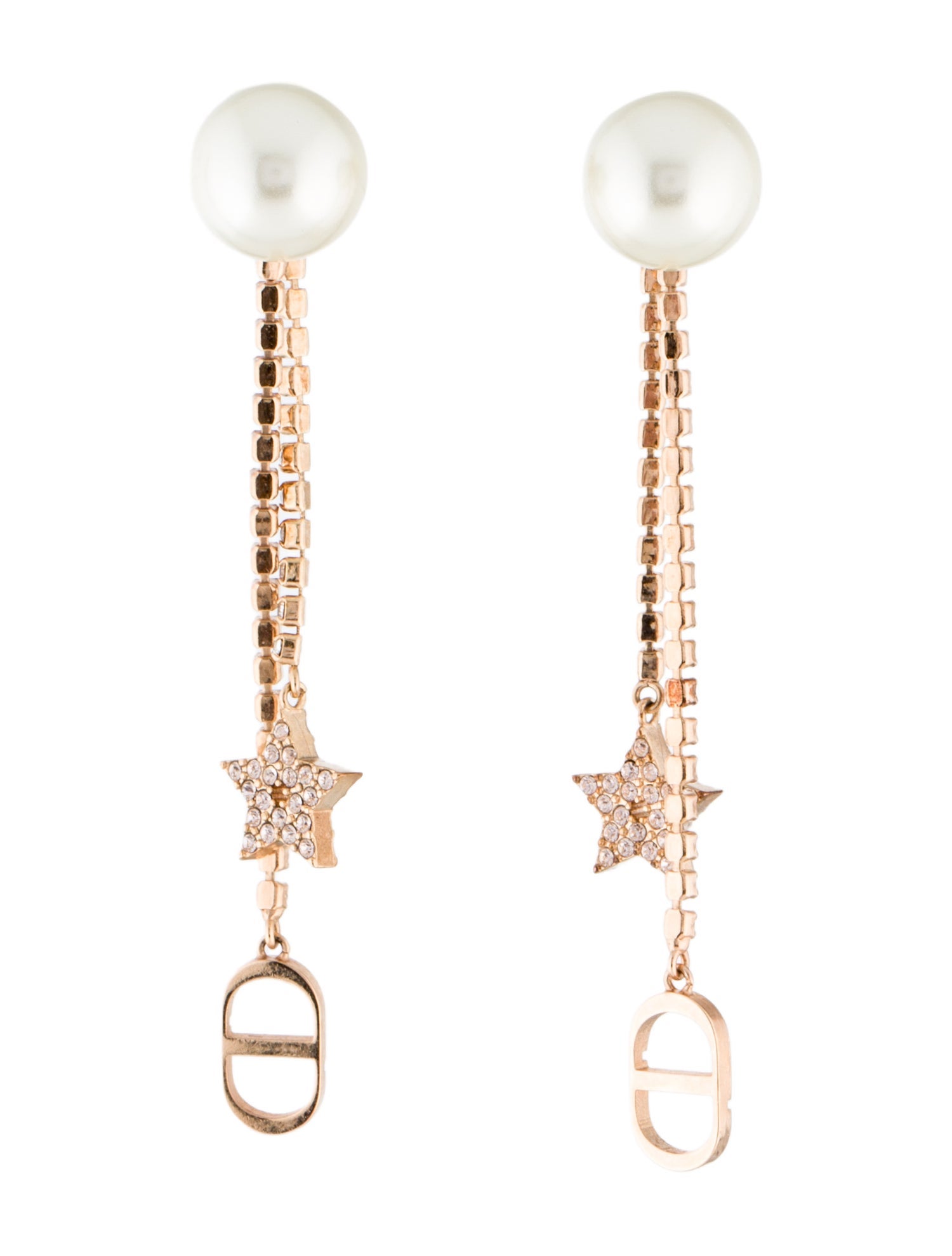 Christian Dior Crystal & Faux Pearl Tribales Earrings