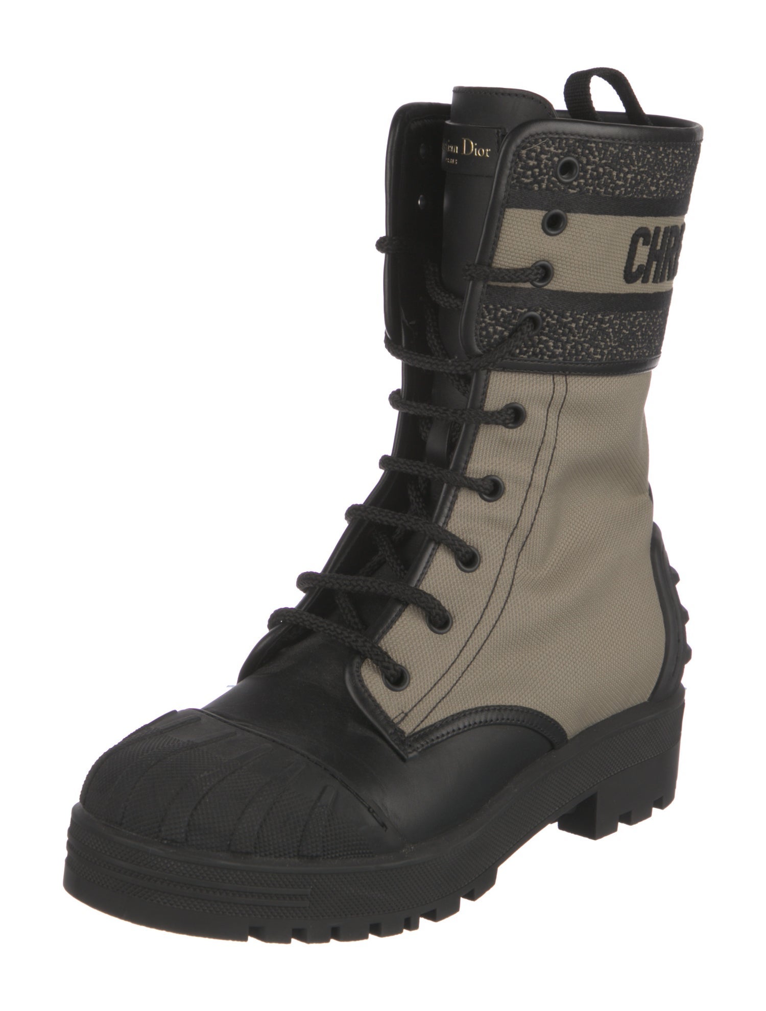 Christian Dior Canvas Colorblock Pattern Combat Boots