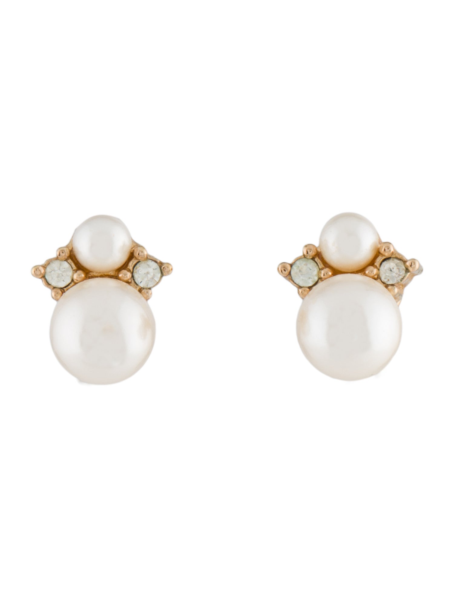 Christian Dior Faux Pearl & Crystal Stud Earrings