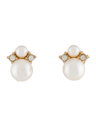 Christian Dior Faux Pearl & Crystal Stud Earrings