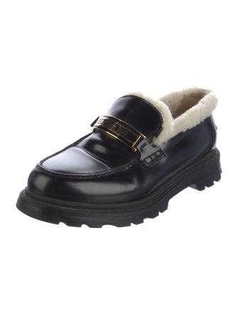 Christian Dior Leather Fur Trim Loafers