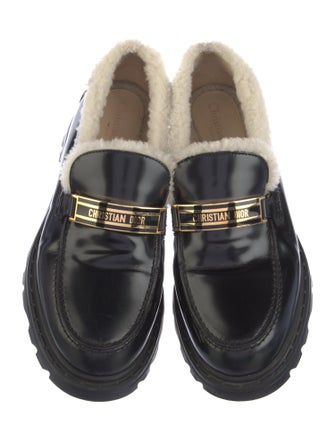 Christian Dior Leather Fur Trim Loafers