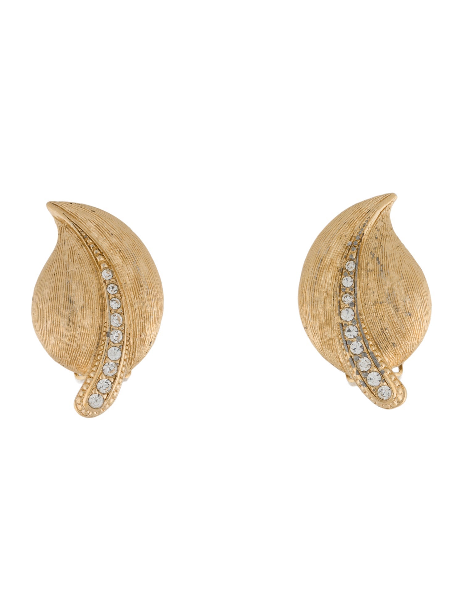 Christian Dior Vintage Crystal Leaf Clip-On Earrings