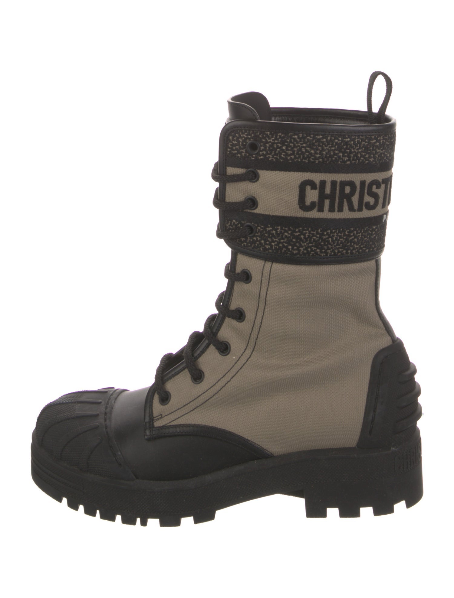 Christian Dior Canvas Colorblock Pattern Combat Boots