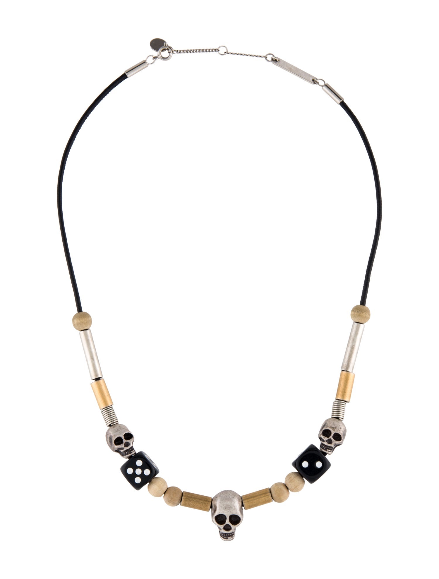 Christian Dior Cord & Wood Skull & Dice Collar Necklace