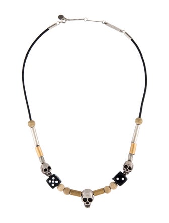 Christian Dior Cord & Wood Skull & Dice Collar Necklace