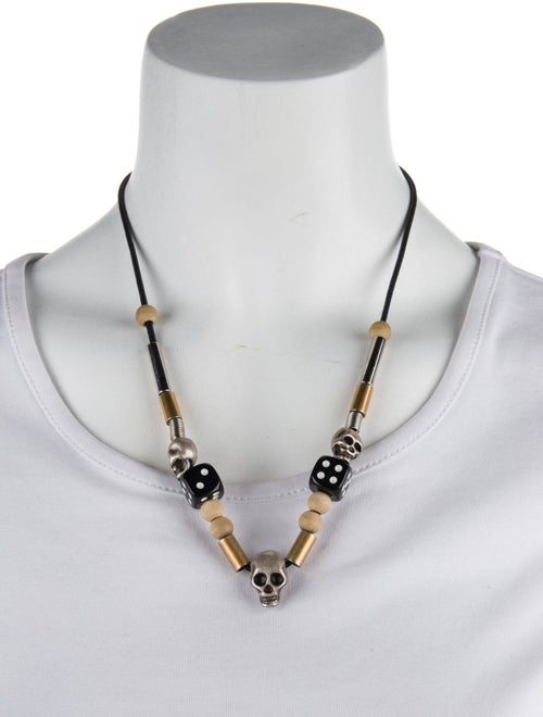 Christian Dior Cord & Wood Skull & Dice Collar Necklace