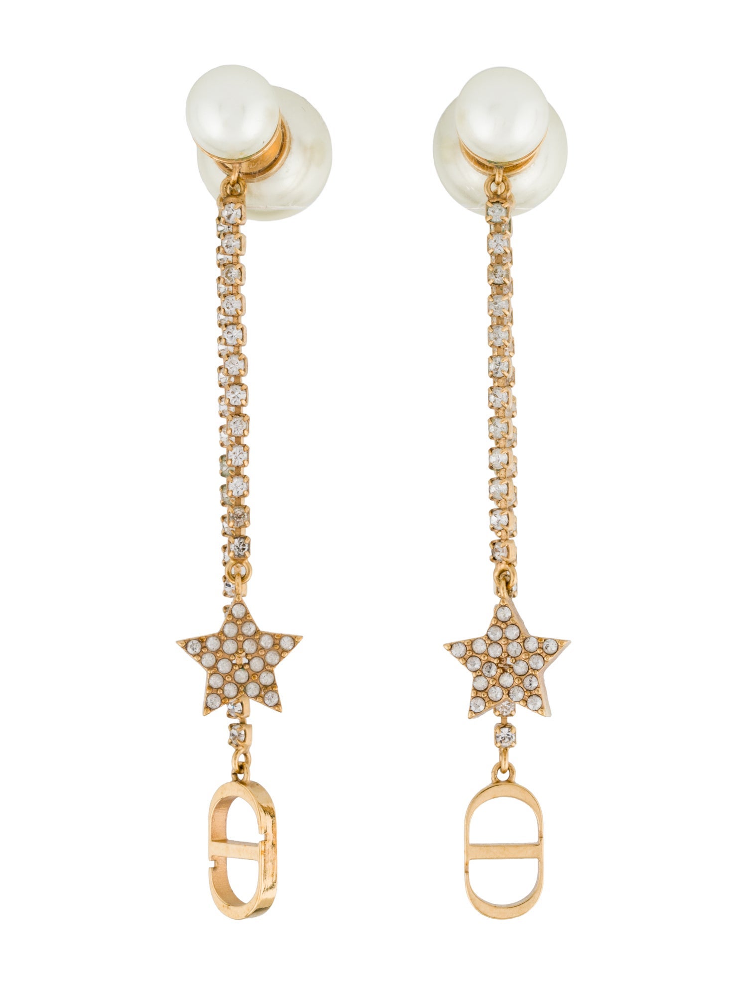Christian Dior Faux Pearl & Crystal Tribales Drop Earrings