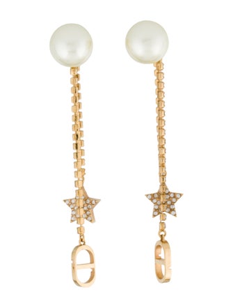 Christian Dior Faux Pearl & Crystal Tribales Drop Earrings