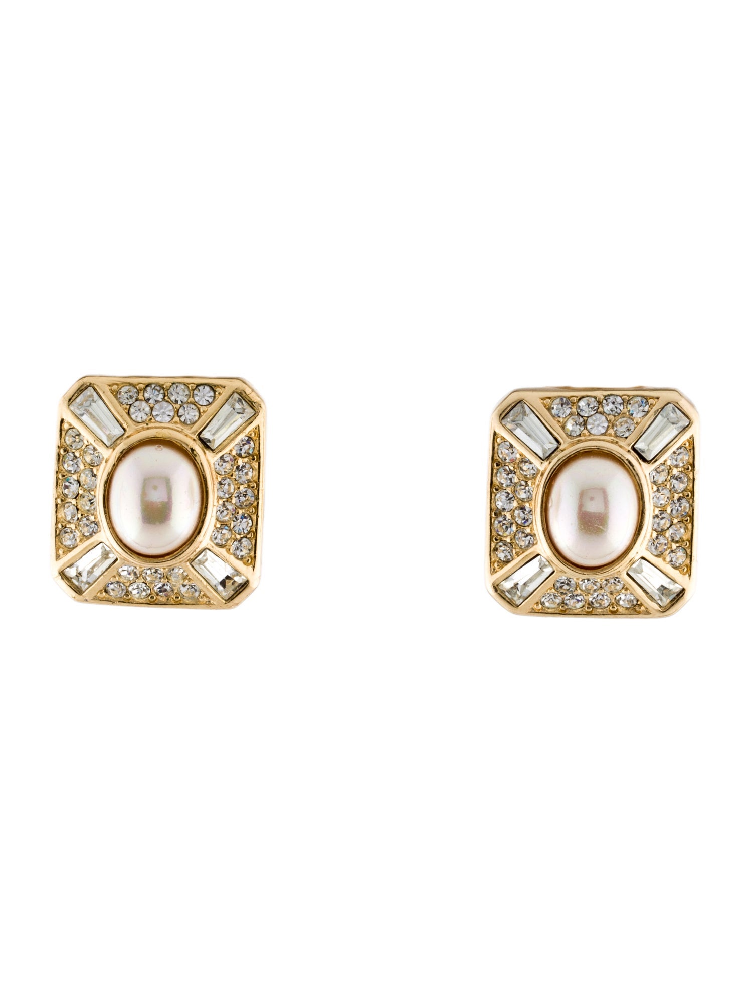 Christian Dior Vintage Faux Pearl & Crystal Clip-On Earrings