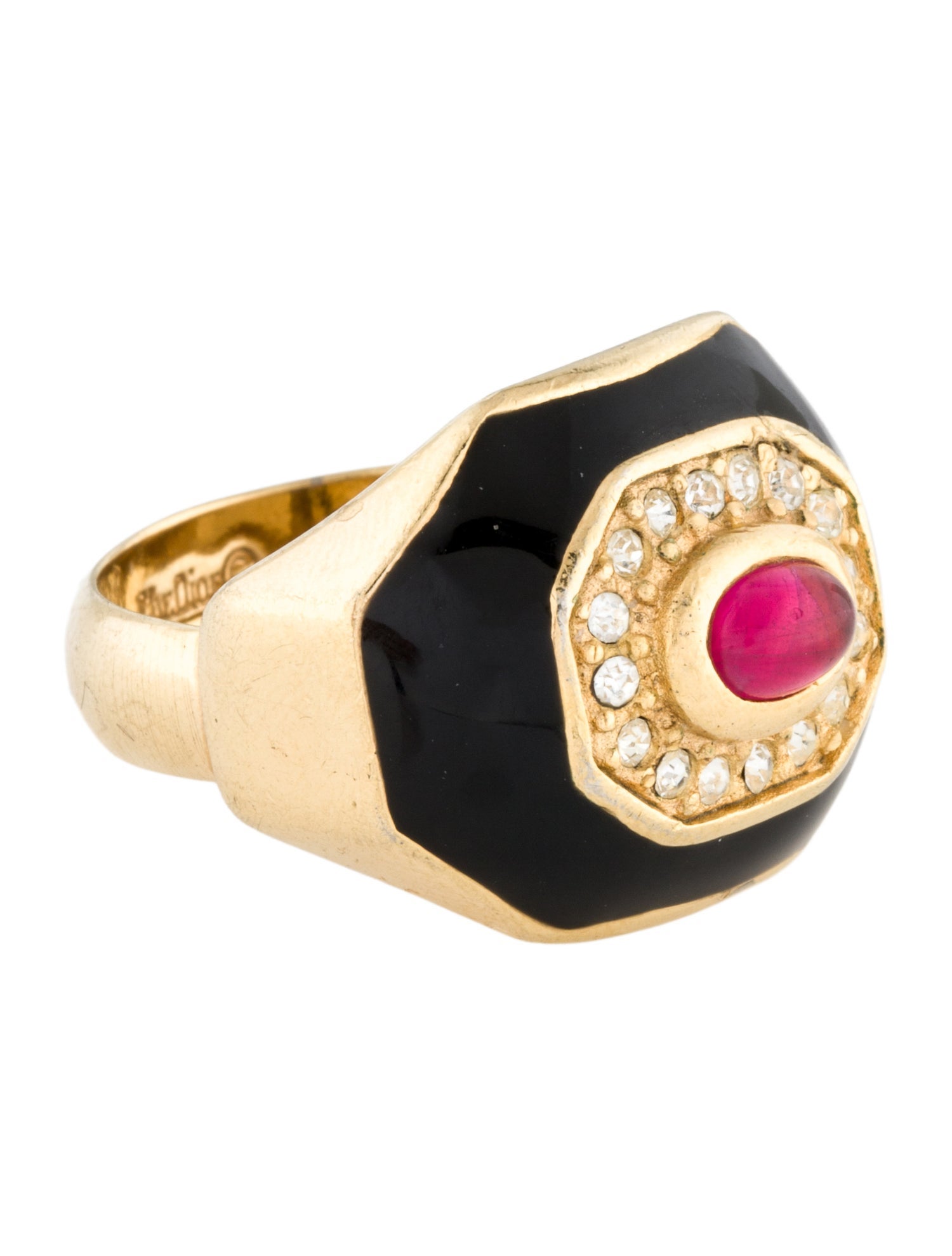 Christian Dior Vintage Crystal, Enamel & Resin Cocktail Ring