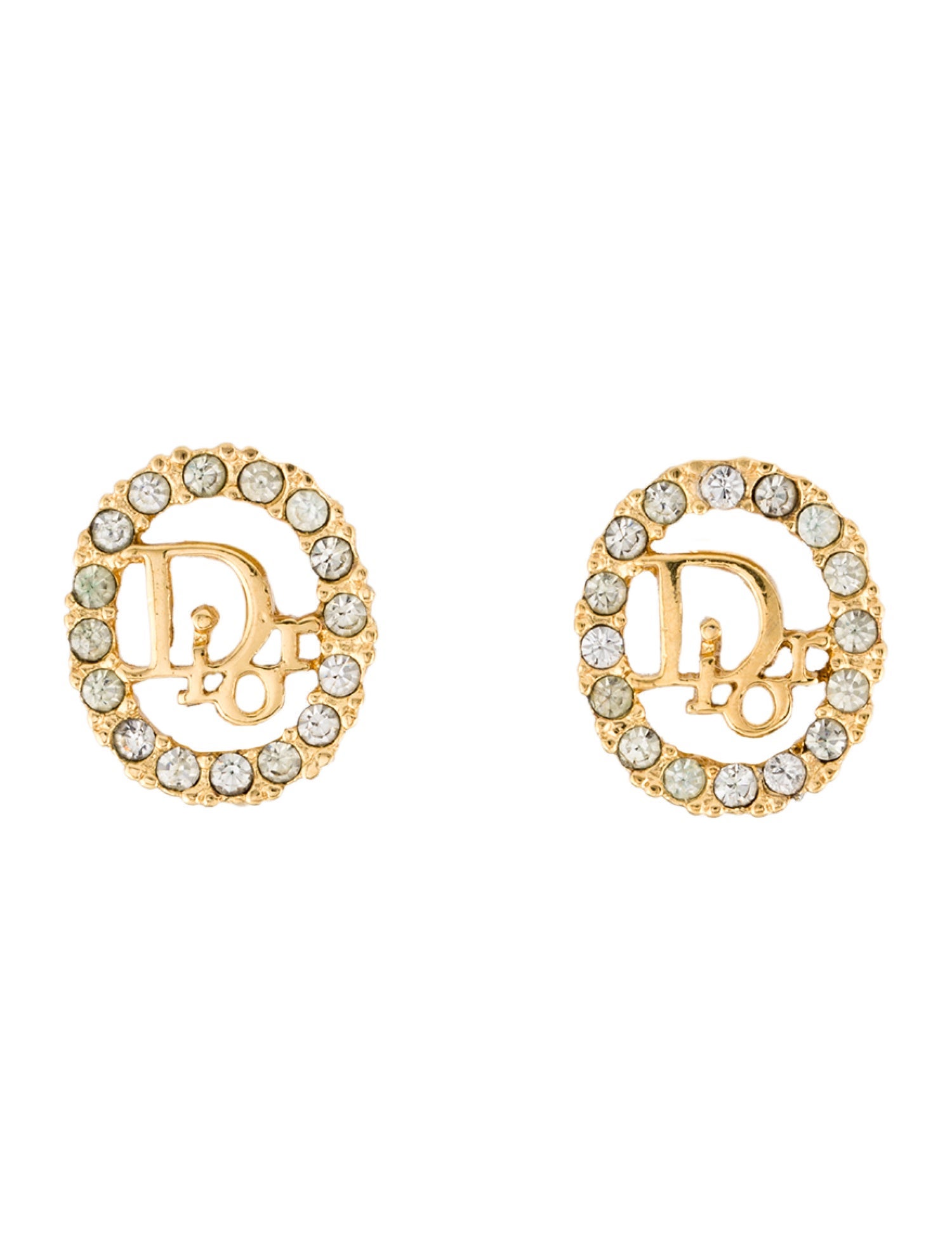 Christian Dior Vintage Crystal CD Clip-On Earrings