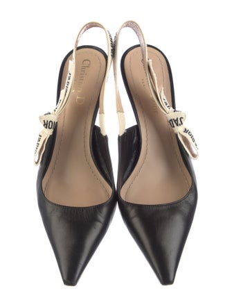 Christian Dior Leather Bow Accents Slingback Pumps