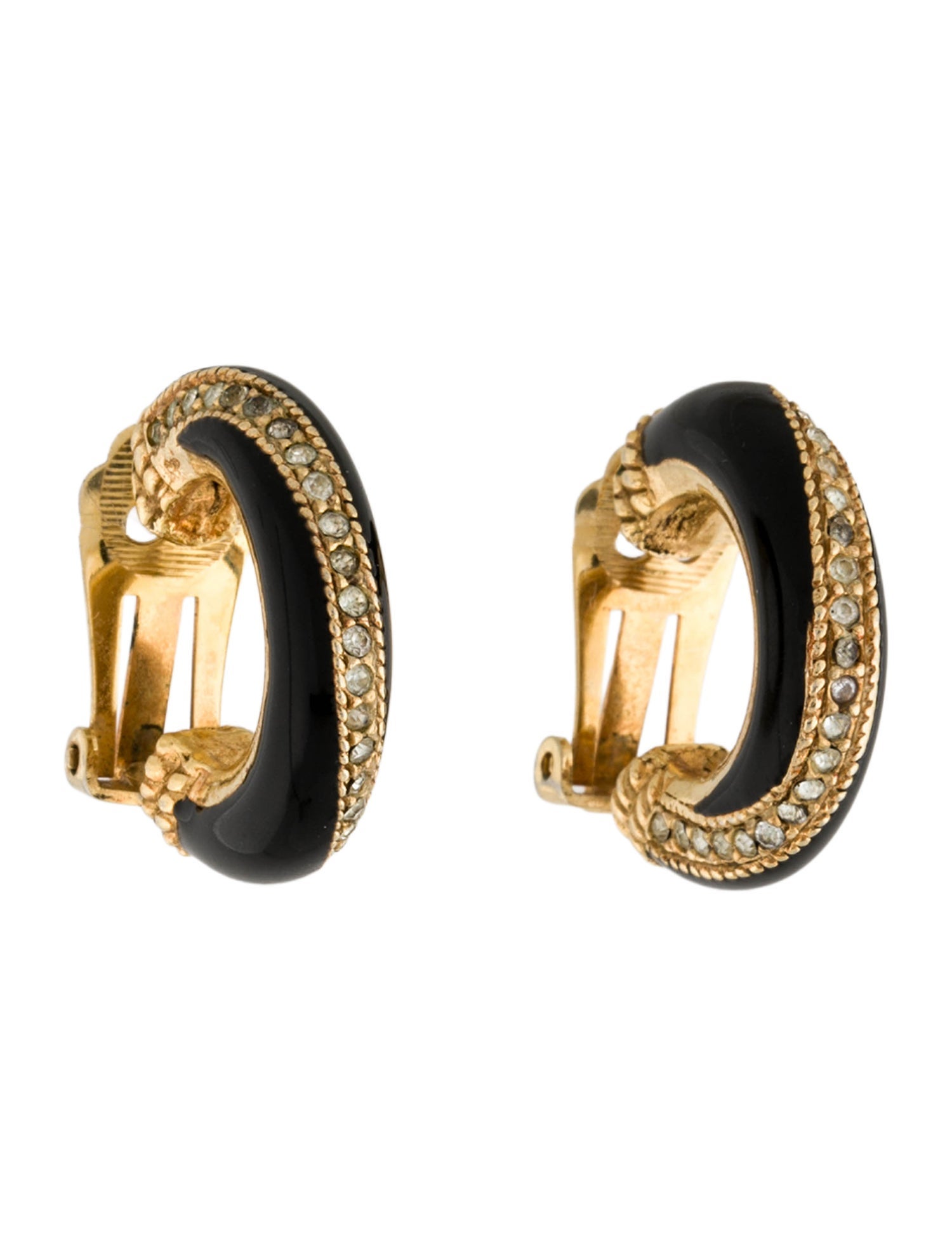 Christian Dior Vintage Enamel & Crystal Hoop Clip-On Earrings