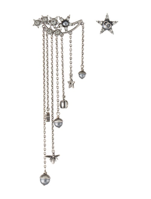 Christian Dior Faux Pearl & Crystal Star Asymmetrical Earrings