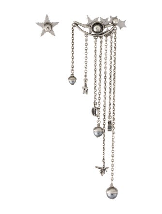Christian Dior Faux Pearl & Crystal Star Asymmetrical Earrings