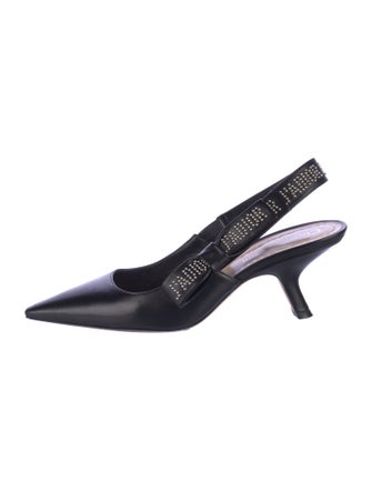 Christian Dior Leather Bow Accents Slingback Pumps