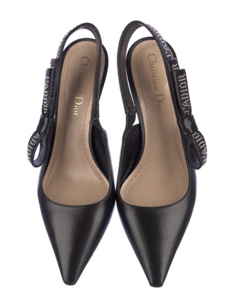 Christian Dior Leather Bow Accents Slingback Pumps