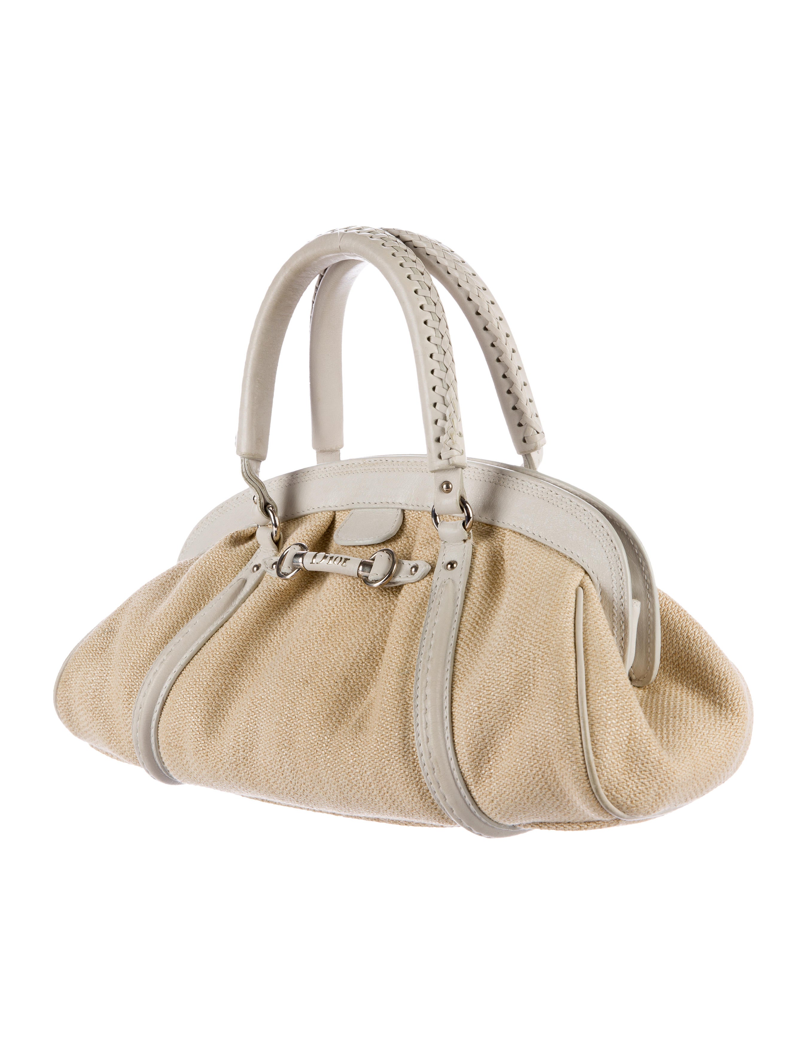 Christian Dior LeatherTrimmed Straw Handle Bag Handbags CHR54748
