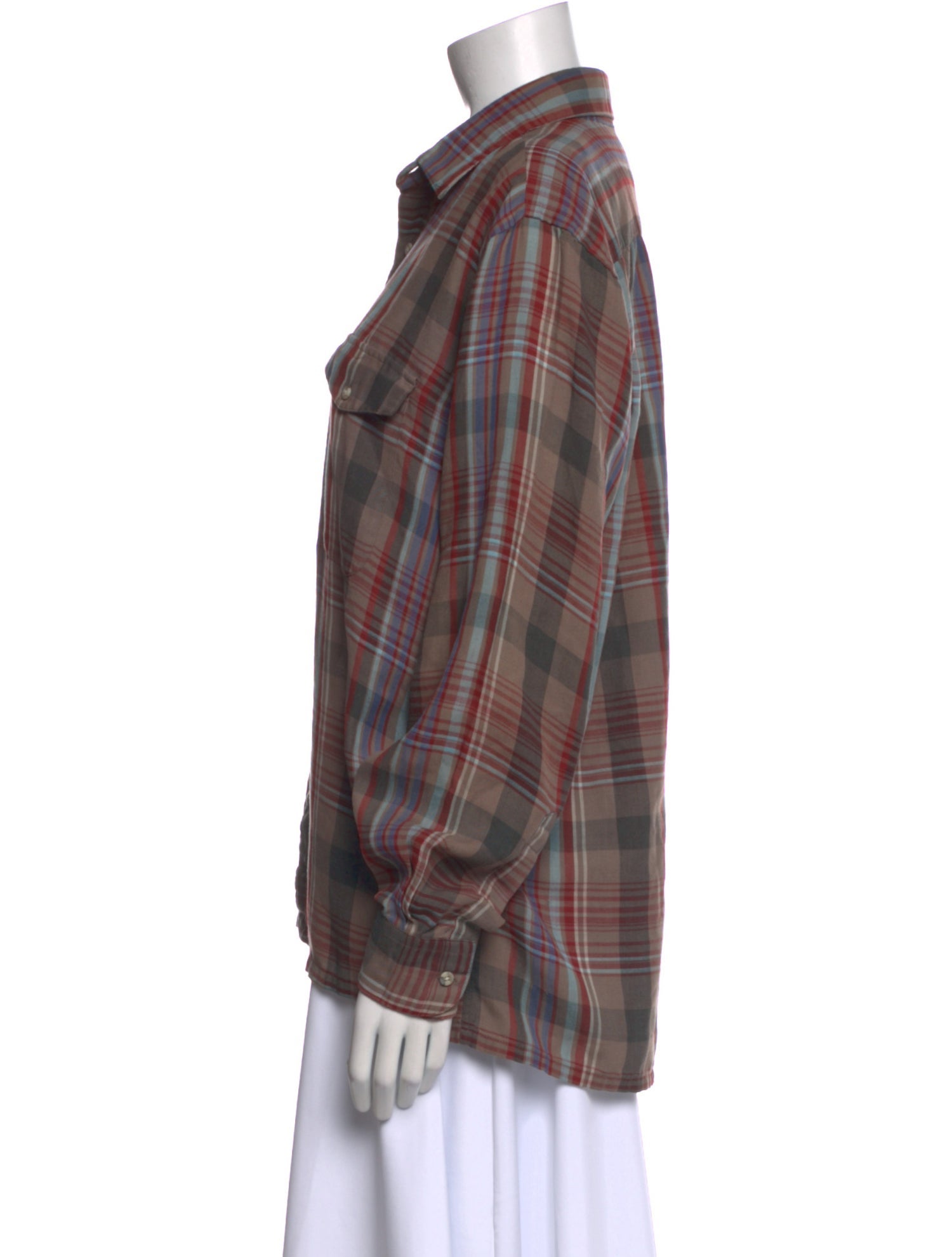 Christian Dior Plaid Print Long Sleeve Button-Up Top