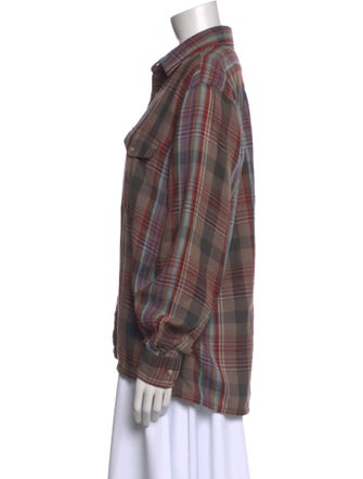 Christian Dior Plaid Print Long Sleeve Button-Up Top