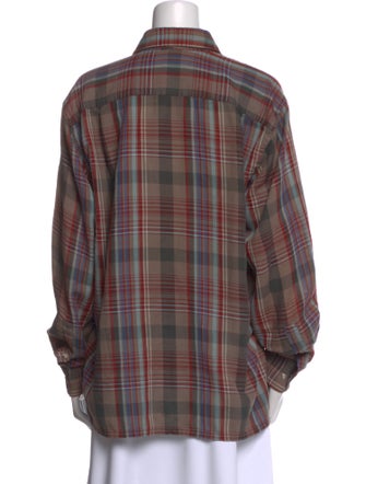 Christian Dior Plaid Print Long Sleeve Button-Up Top