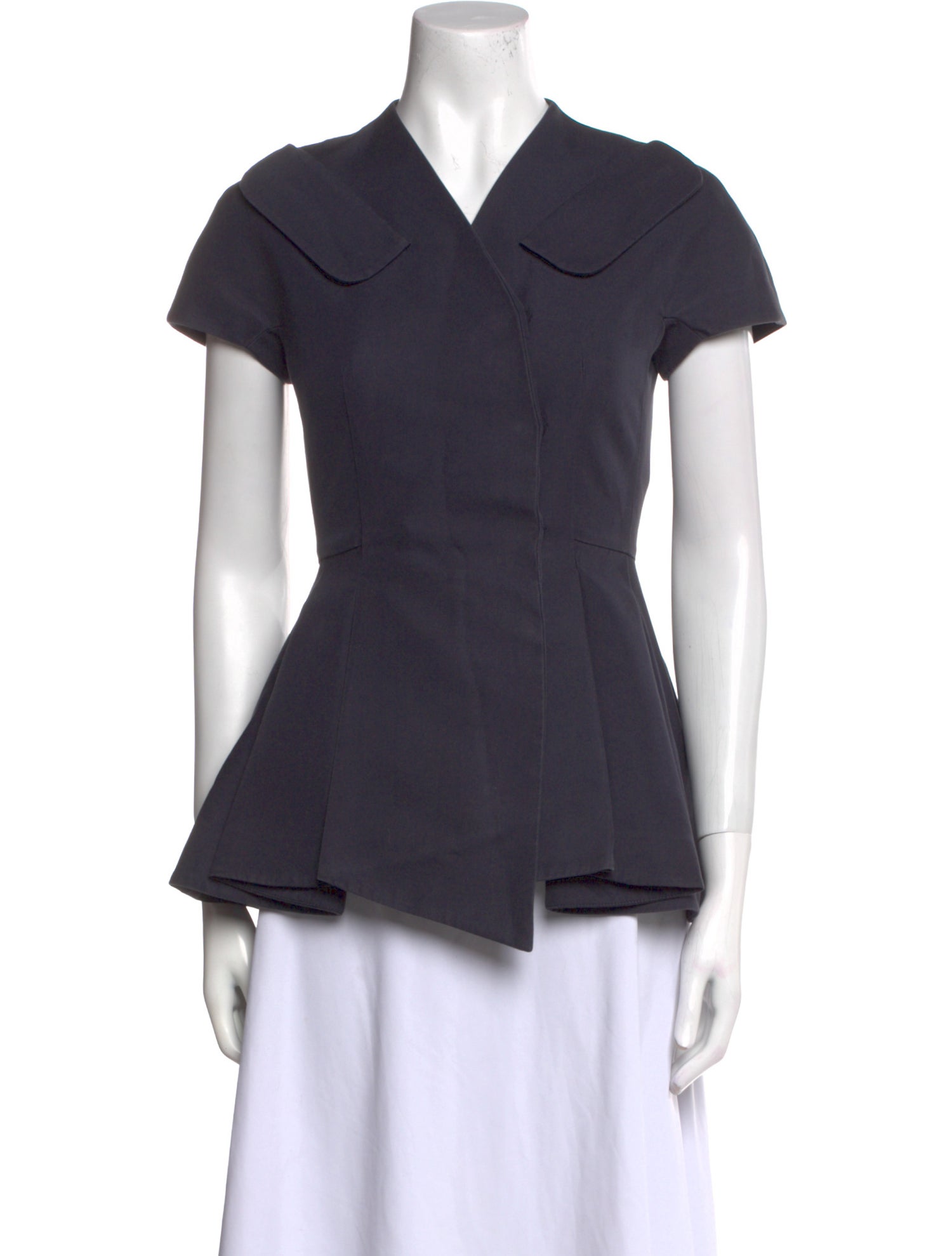 Christian Dior V-Neck Short Sleeve Button-Up Top