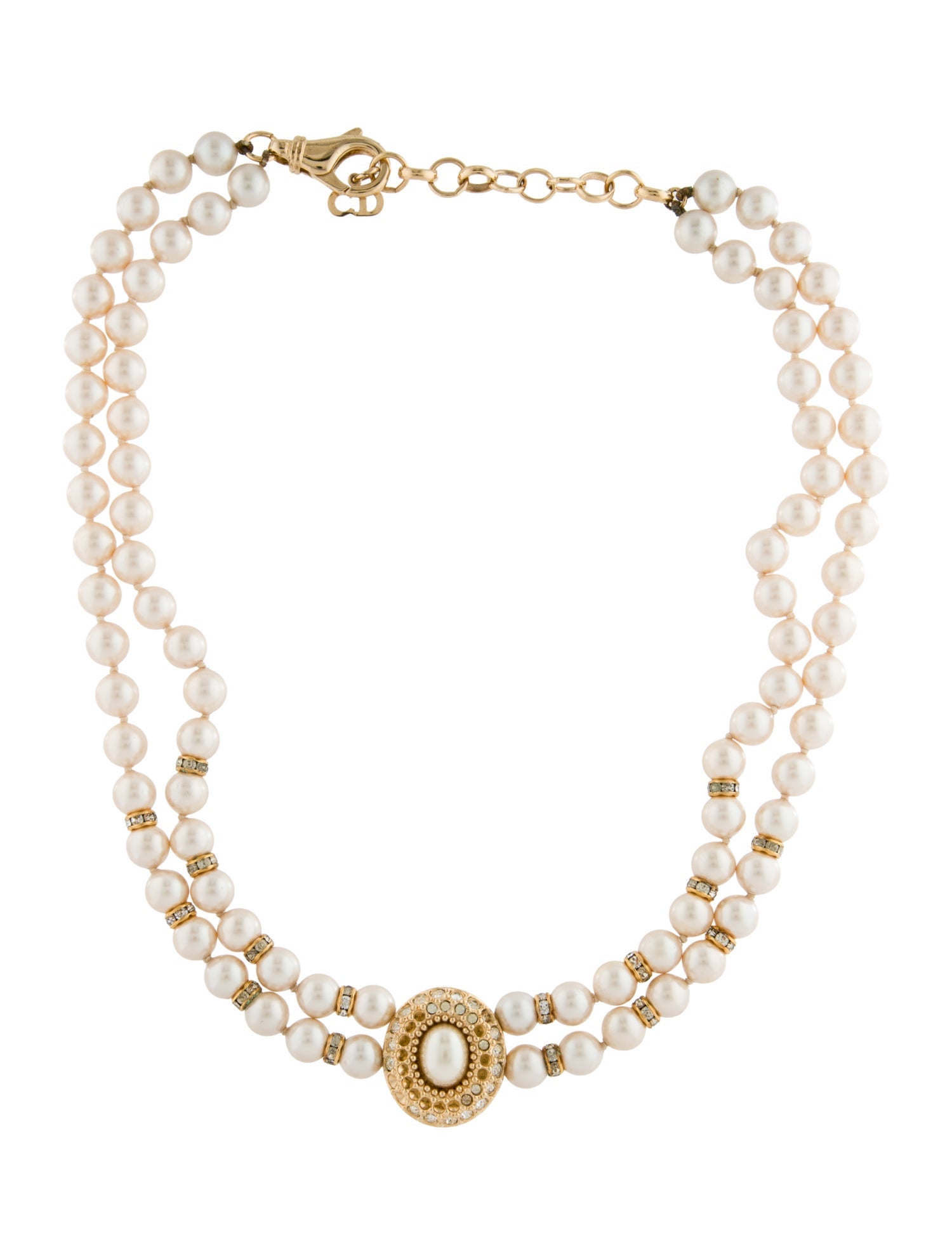 Christian Dior Vintage Crystal Beaded Double Strand Necklace