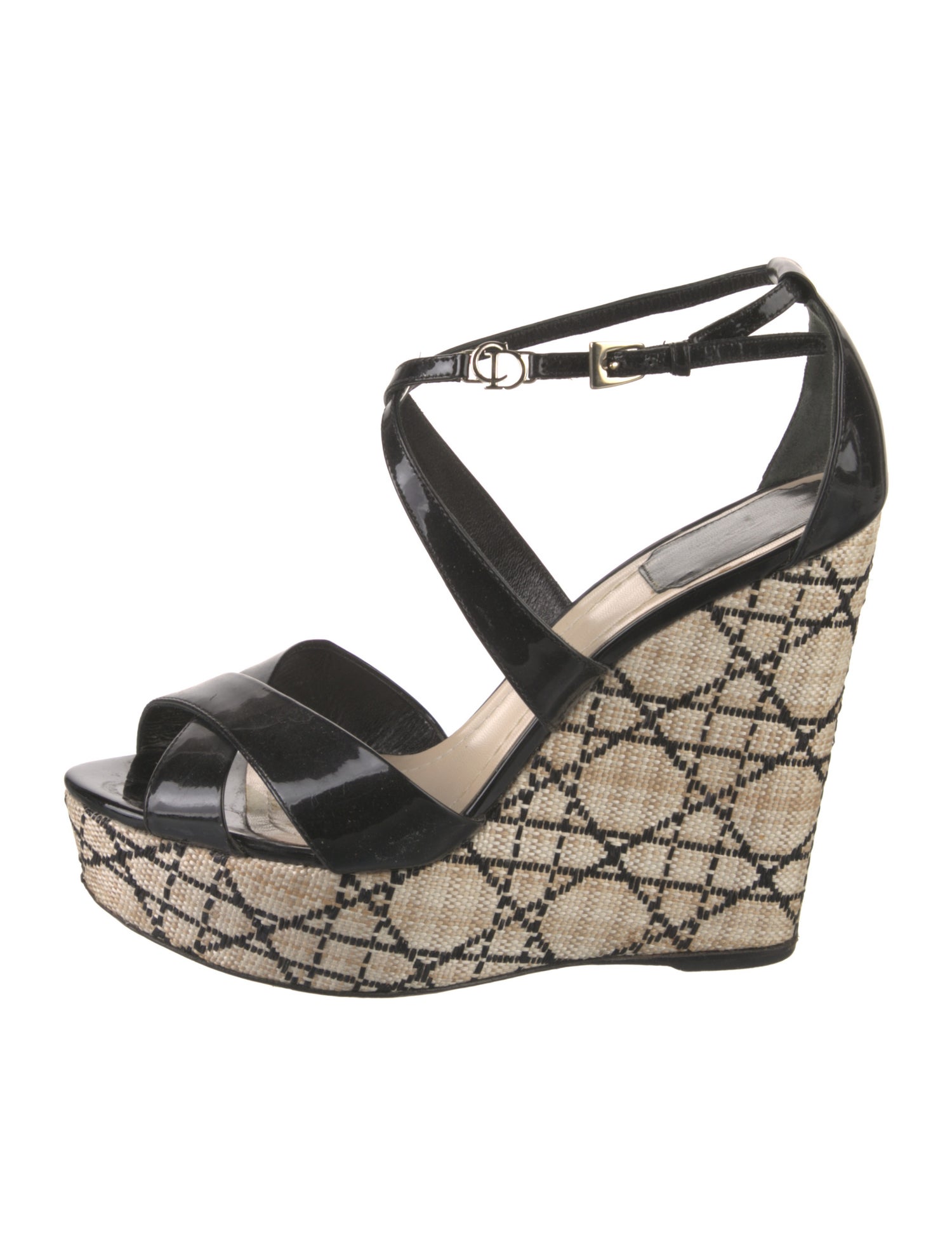 Christian Dior Cannage Pattern Patent Leather Sandals