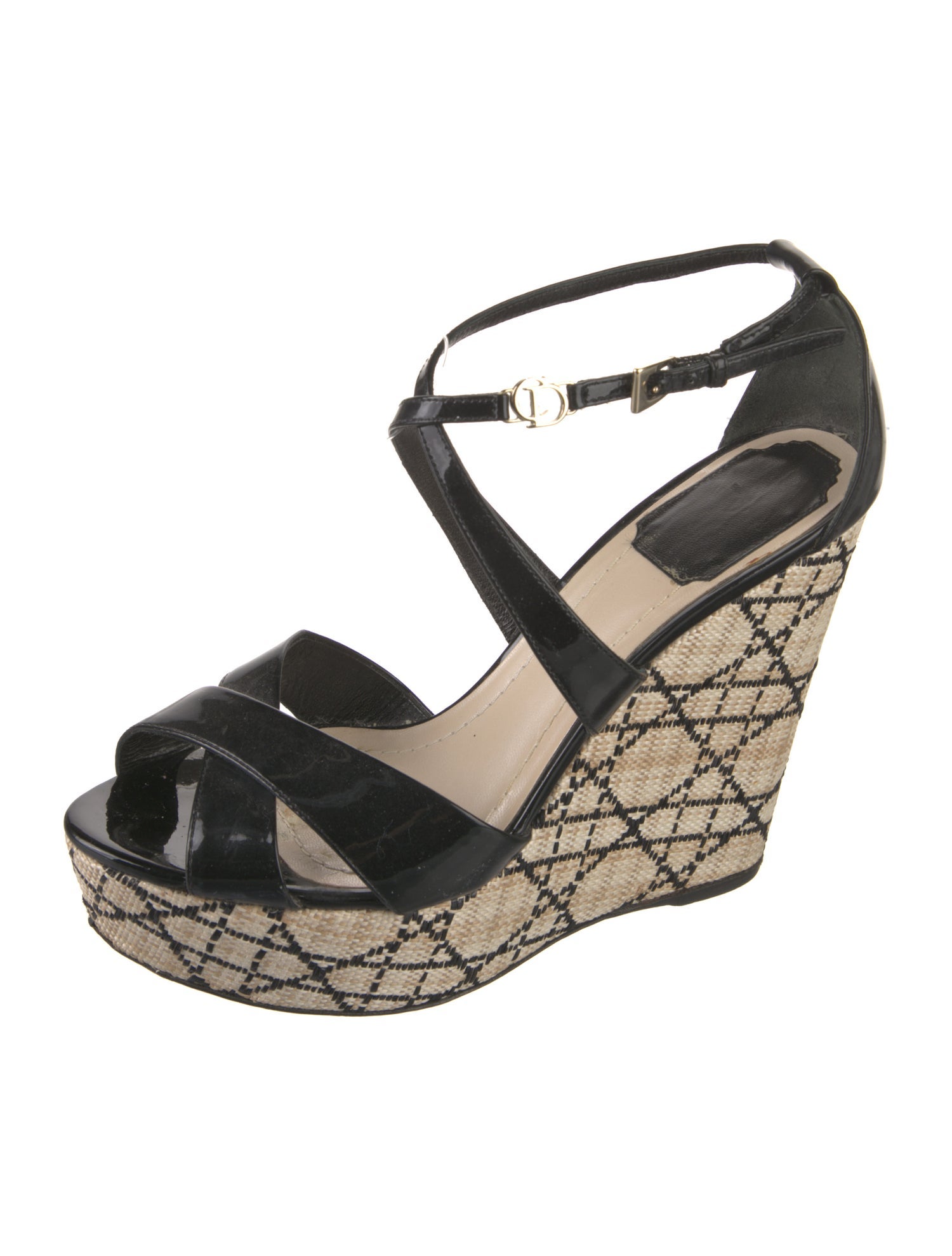 Christian Dior Cannage Pattern Patent Leather Sandals