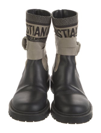 Christian Dior Leather Graphic Print Moto Boots