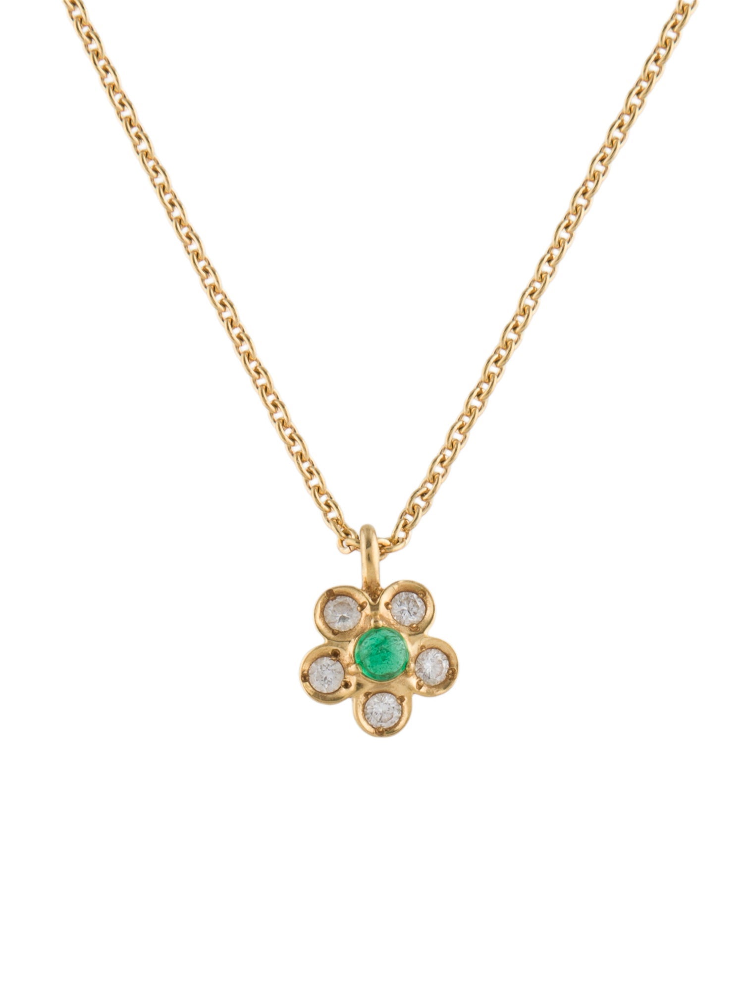 Christian Dior Vintage 18K Emerald & Diamond Flower Pendant Necklace