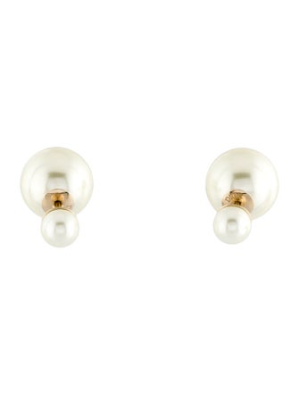 Christian Dior Faux Pearl Tribales Stud Earrings