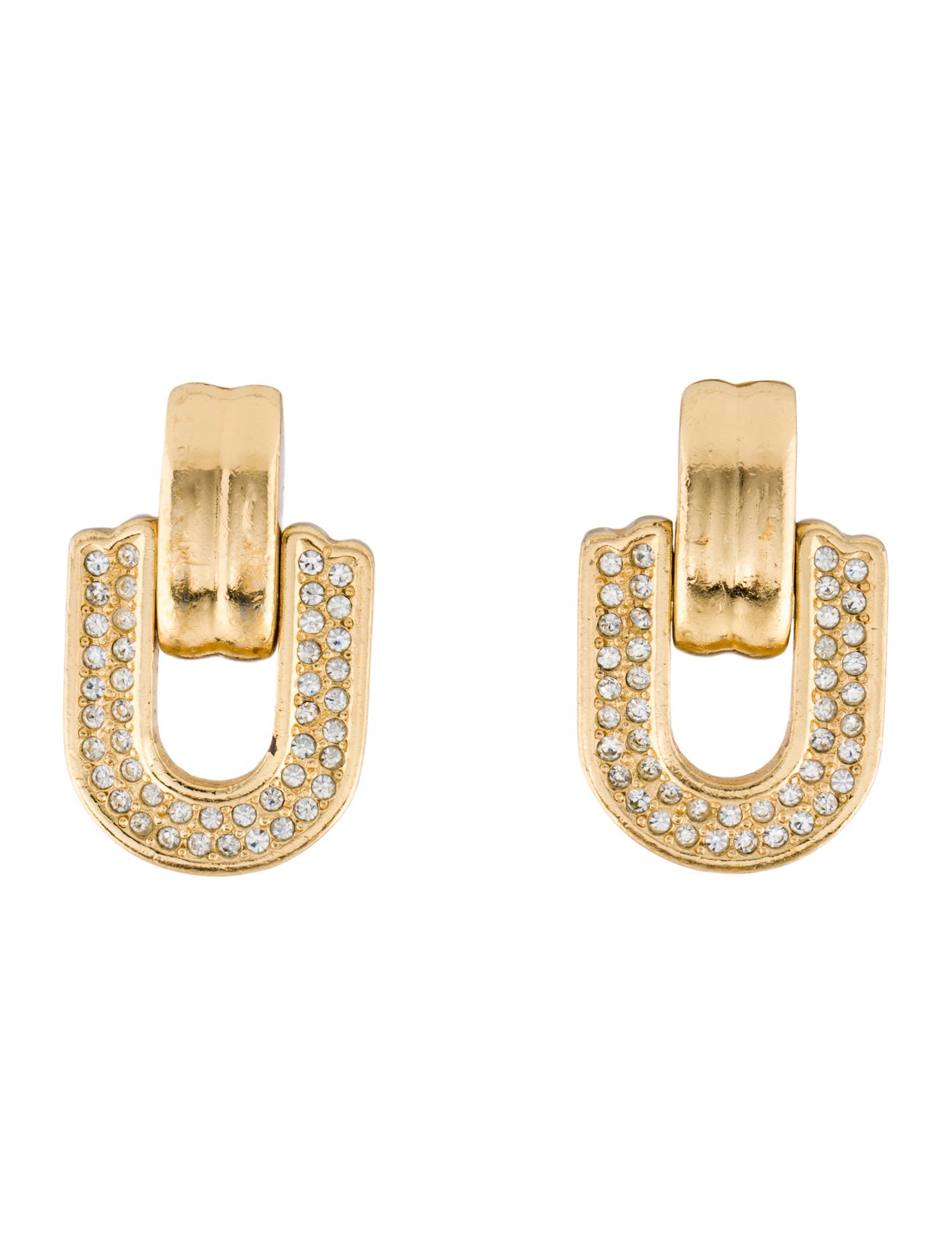 Christian Dior Vintage Crystal Clip-On Door Knocker Earrings