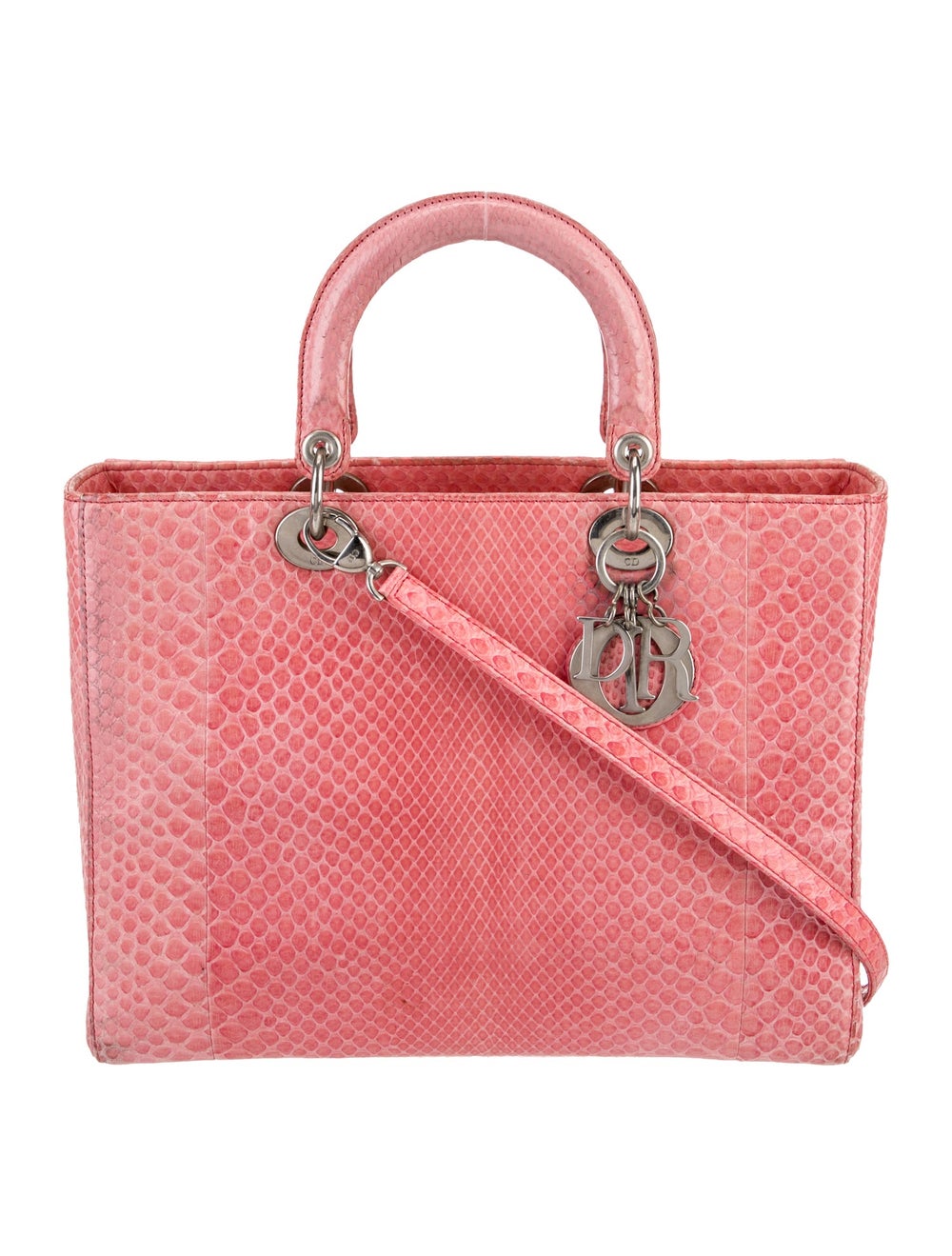 Christian Dior Top Handle Bag Pink Python Silver-… - image 1