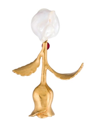 Christian Dior Pearl, Faux Pearl & Resin Tribales Rose Single Drop Earring