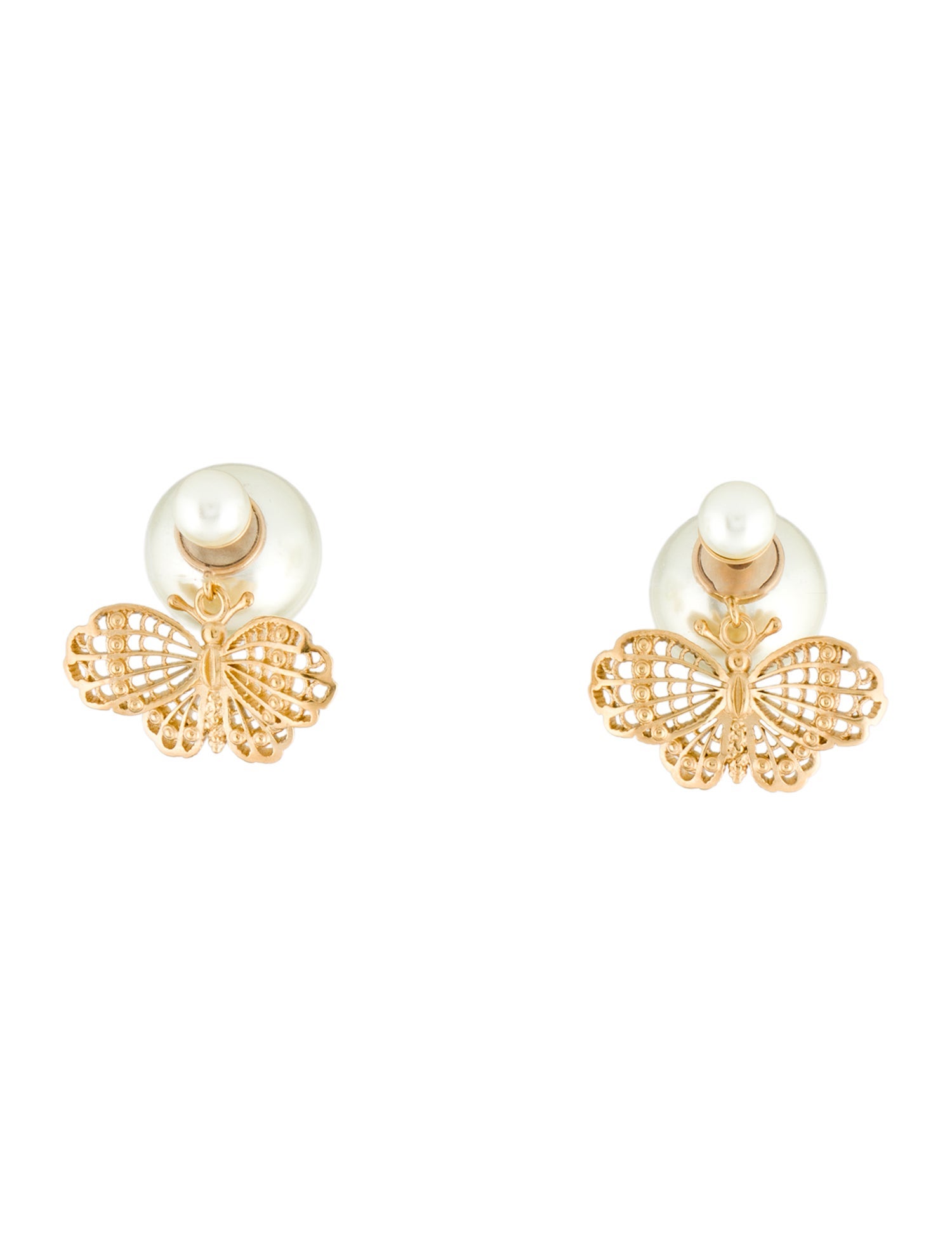 Christian Dior Faux Pearl Tribales Butterfly Earrings